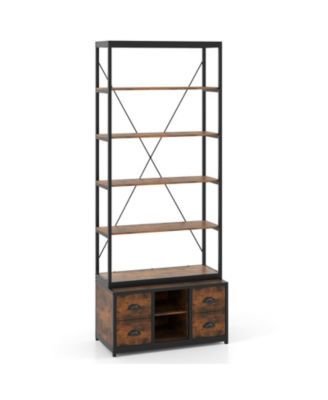 8 Tier Storage Bookshelf with Fabric Drawers and Metal Frame