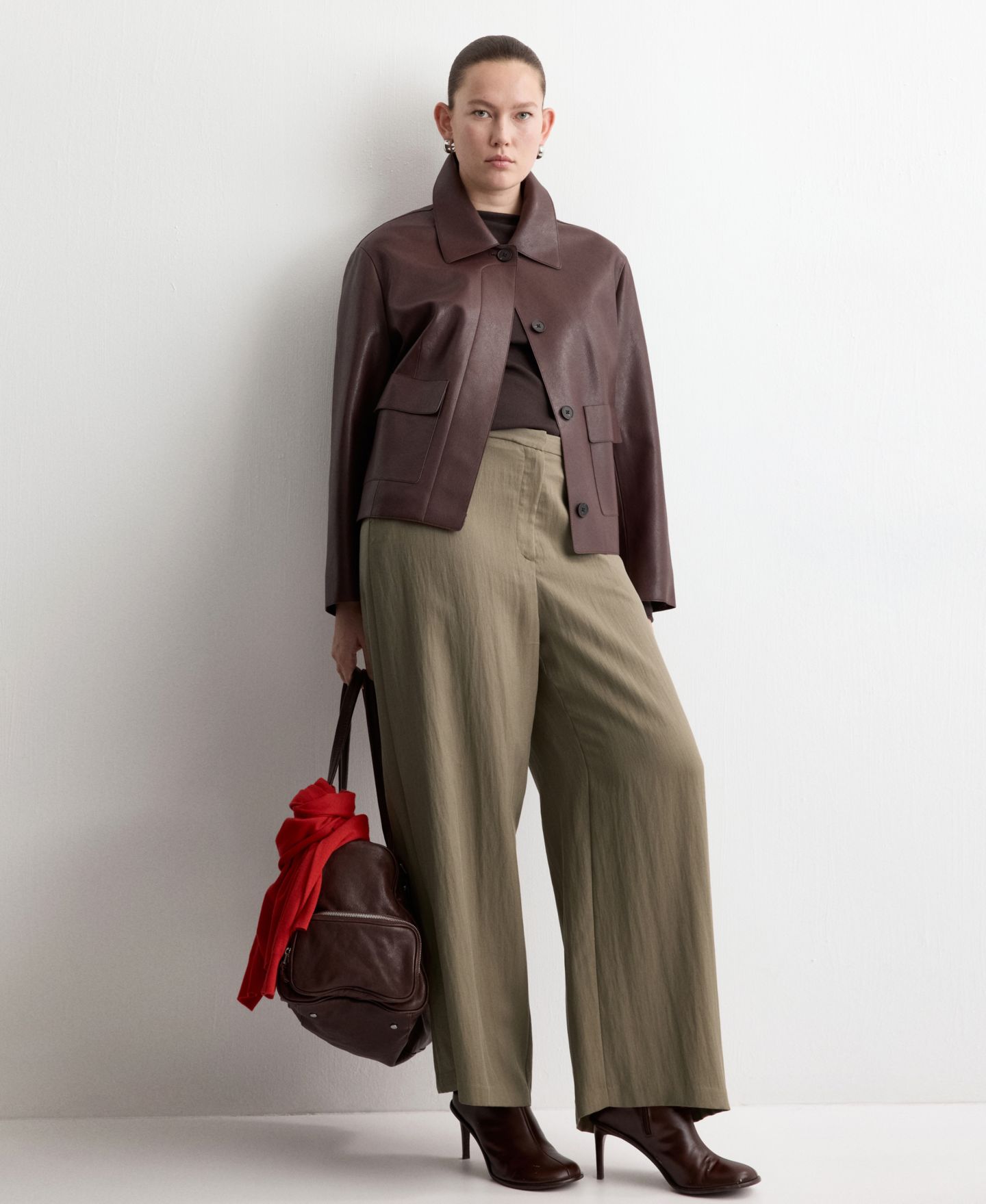 Женские брюки Mango High-Waisted Lyocell, цвет: Хаки — фото 5