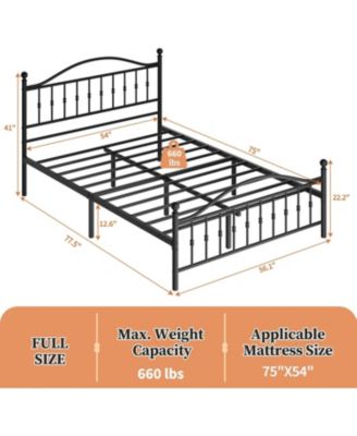 King Metal Platform Bed Frame with Decorative Headboard & Footboard, Heavy Duty Steel Slats, Underbed Storage