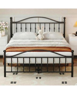 King Metal Platform Bed Frame with Decorative Headboard & Footboard, Heavy Duty Steel Slats, Underbed Storage