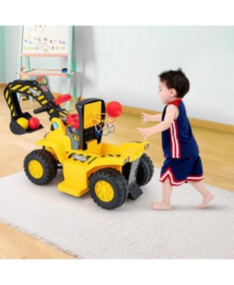 6V Kids Ride On Excavator Fun Digger with Folding Basketball Hoop
