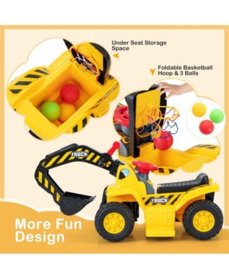 6V Kids Ride On Excavator Fun Digger with Folding Basketball Hoop