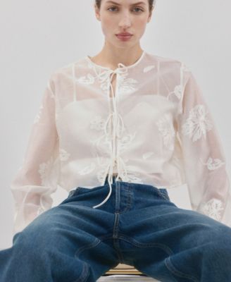 Women's Floral Embroidery Lyocell Blouse