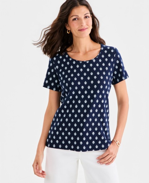 Женские топы Style & Co Women's Printed Short-Sleeve Scoop-Neck Top