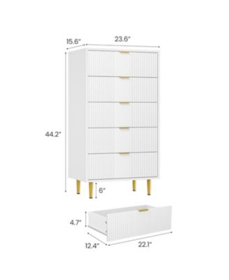Fluted 5-Drawer Dresser, Modern Wooden Chest with Metal Handles, Space-Saving Clothes Storage for Bedroom, Living Room, Hallway