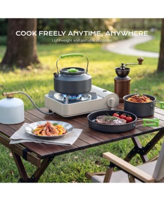 20 Piece Camping Cookware Mess Kit with Kettle Pots Pan Plates Cups and Cutlery for 1 to 2 People