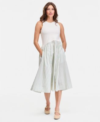 Women's Curved-Waist Mixed-Media Midi Dress