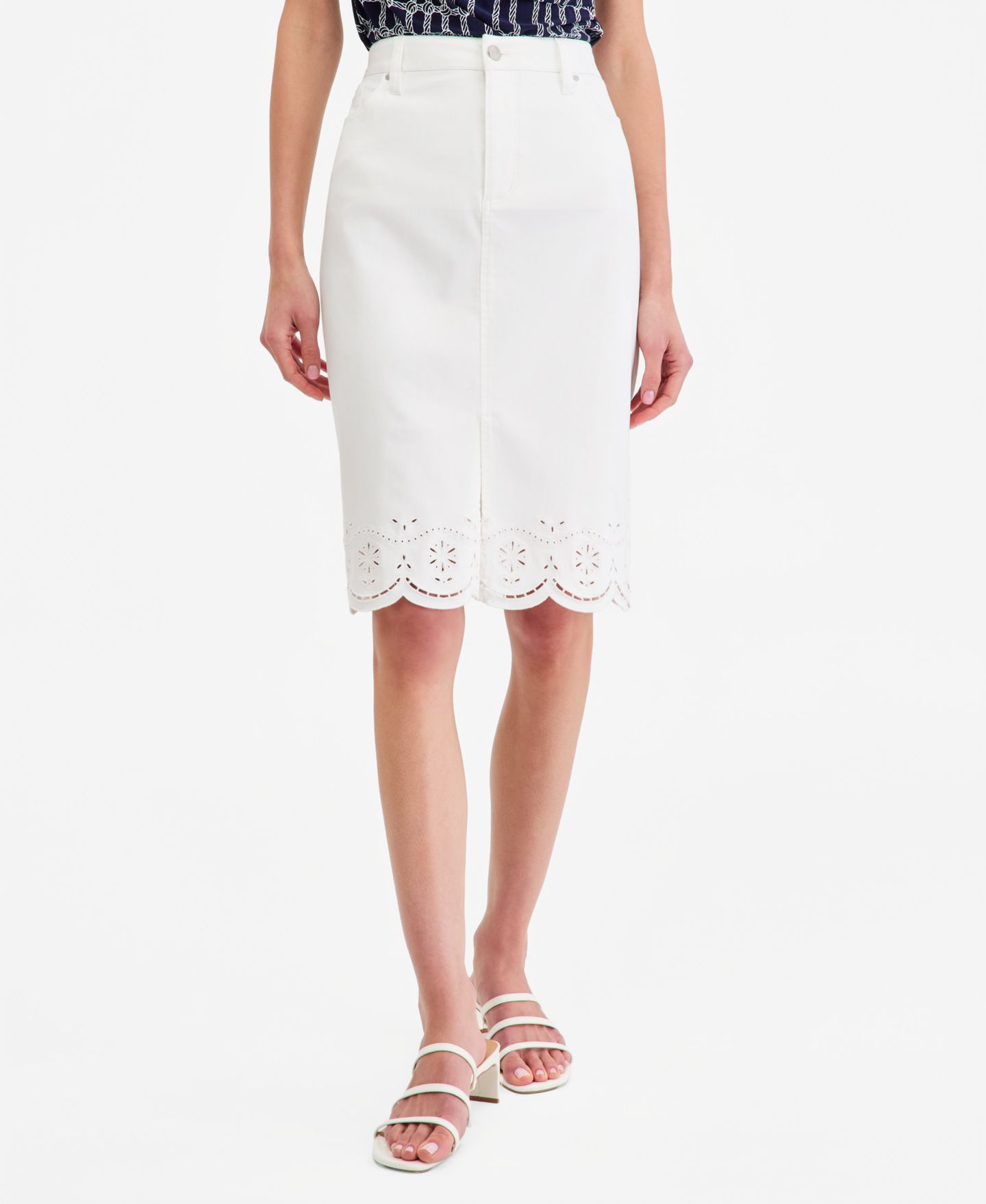 Женская юбка Jones New York Eyelet Embroidered Pencil, цвет: Мягкий белый — фото 3