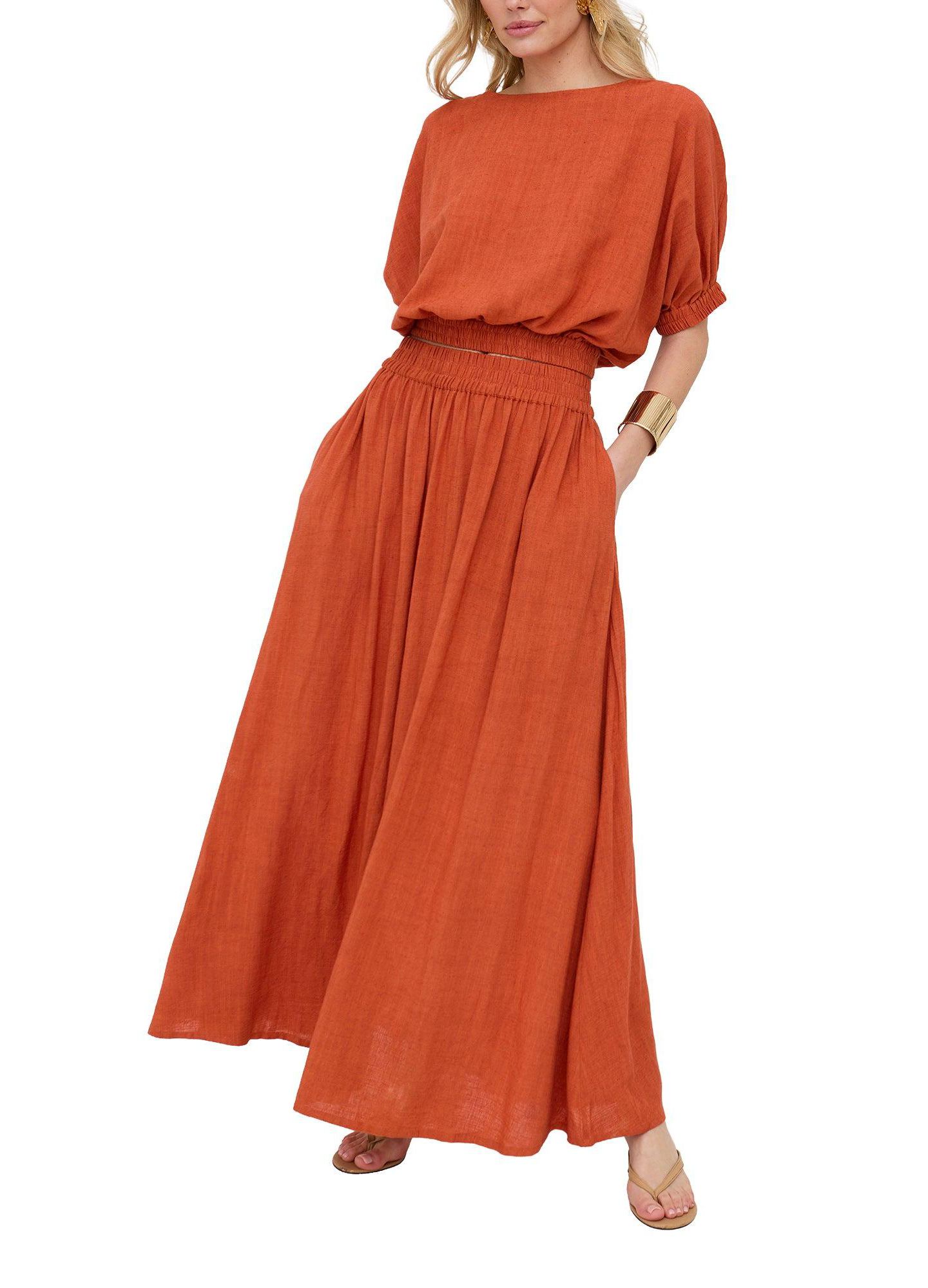 Женская юбка Raffya Sesame Elasticated Waist Maxi, цвет: Оранжевый — фото 3