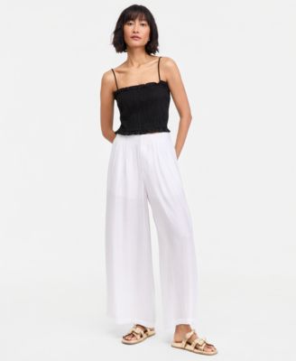 Women's Pintucked Gauze Wide-Leg Pants, Regular & Short