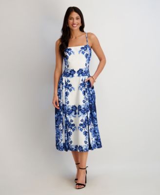 Women's Printed Square Neck Midi Dress