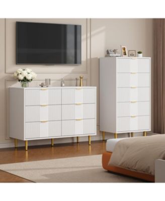 Fluted 6-Drawer Dresser, 39.4" Wide Modern Wooden Chest with Metal Handles, Clothes Storage Cabinet for Bedroom, Living Room, Hallway