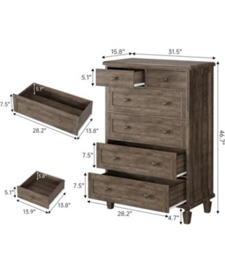 Vintage 6-Drawer Dresser, Tall Wooden Chest with Tapered Legs, Space-Saving Storage for Bedroom, Living Room