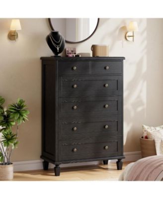 Vintage 6-Drawer Dresser, Tall Wooden Chest with Tapered Legs, Classic Storage Organizer for Bedroom, Living Room