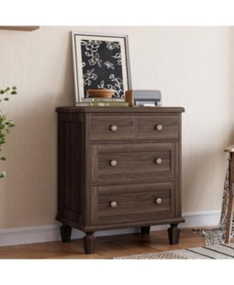 4 Drawer Vintage Wood Dresser with Tapered Legs, Distressed Finish Storage Chest