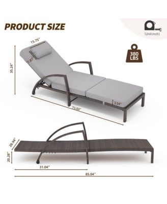 Patio Furniture Outdoor Wicker Chaise Lounge Chair with Arms