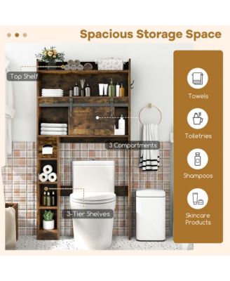 Over The Toilet Storage Cabinet w/ Sliding Barn Door Adjustable Shelves 2 Hooks