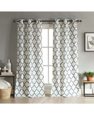 Extra Long Fallon 2 Piece Sheer Lattice Design Grommet Top Window Curtain Panels - 112 in. Long