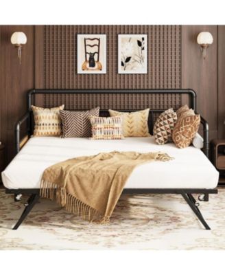 Daybed with Trundle,Twin Daybed with Pop Up Trundle Set,Metal Twin Bed Frame with Steel Slat Support,Sofa BedFrame