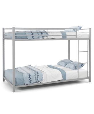 Twin Over Twin Low Metal Bunk Bed with Ladder Guardrails for Teens Adults