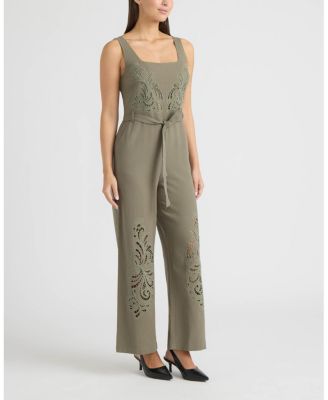 Women's Linen Jumpsuit with Embroidery Detailing