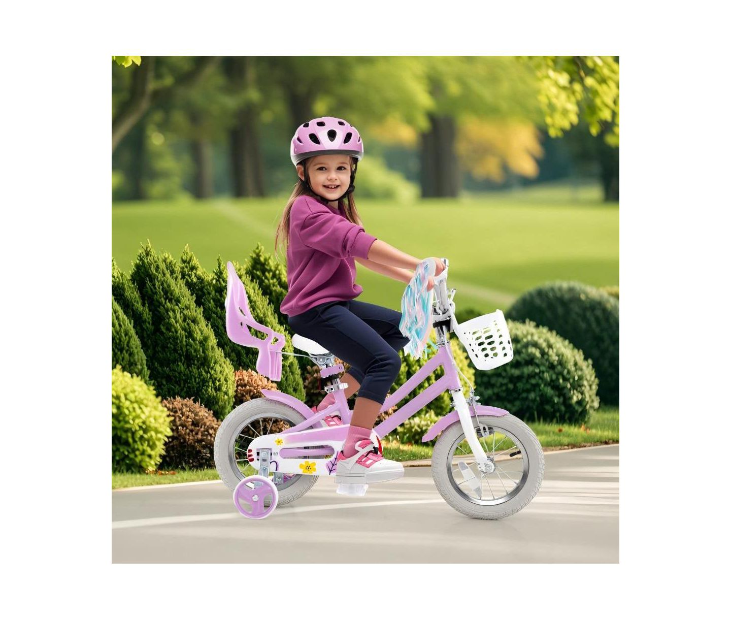 Детская игрушка HONGGE 12-Inch Bike with Doll Seat, Ages 3-8, цвет: Фиолетовый — фото 2