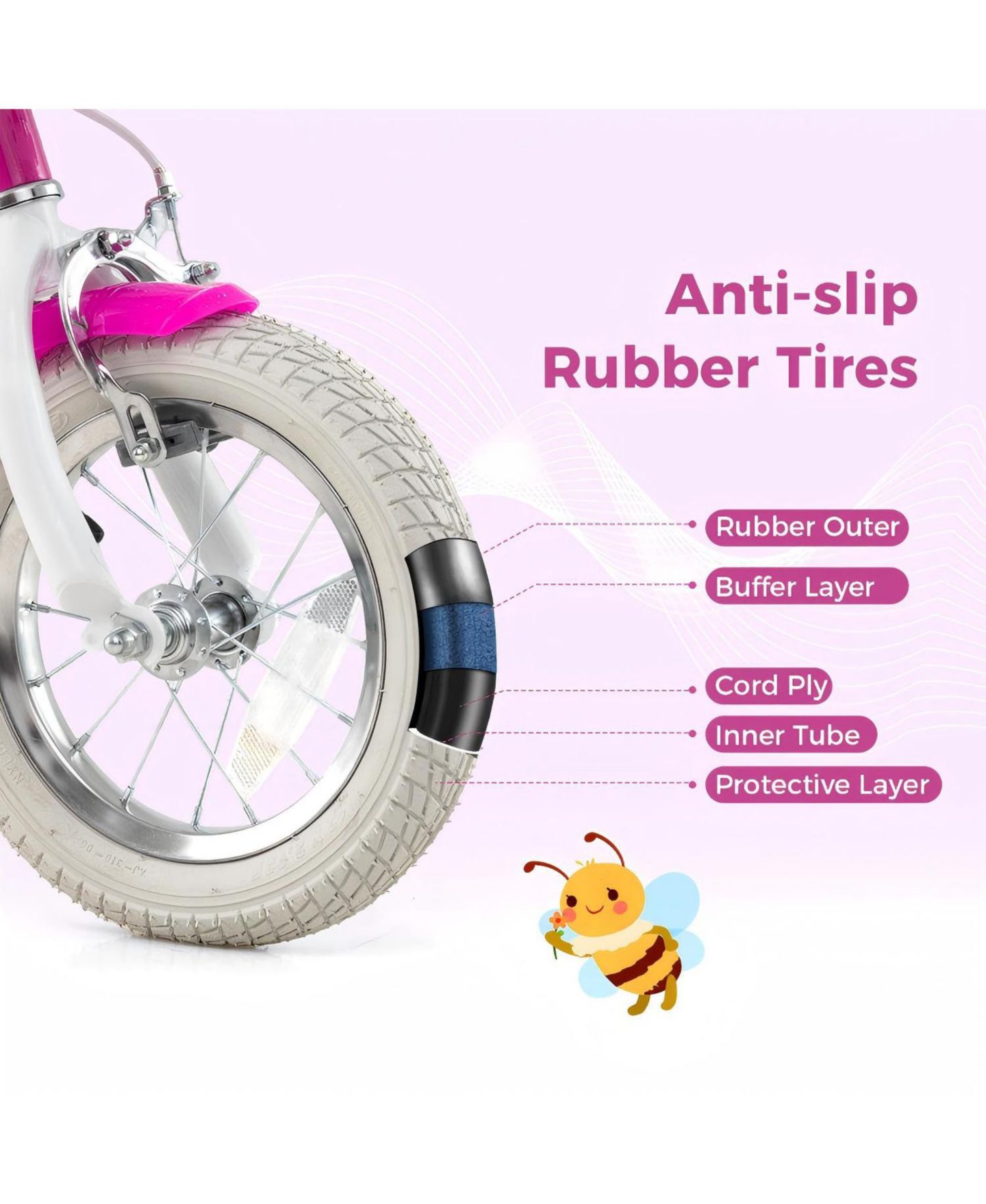 Детская игрушка HONGGE 12-Inch Kids Bike with Removable Training Wheels and Dual Brakes, Ages 3-8, цвет: Розовый — фото 8