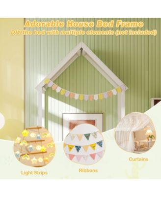 Twin Size House Bed with House Shape Roof and Semi-Fence