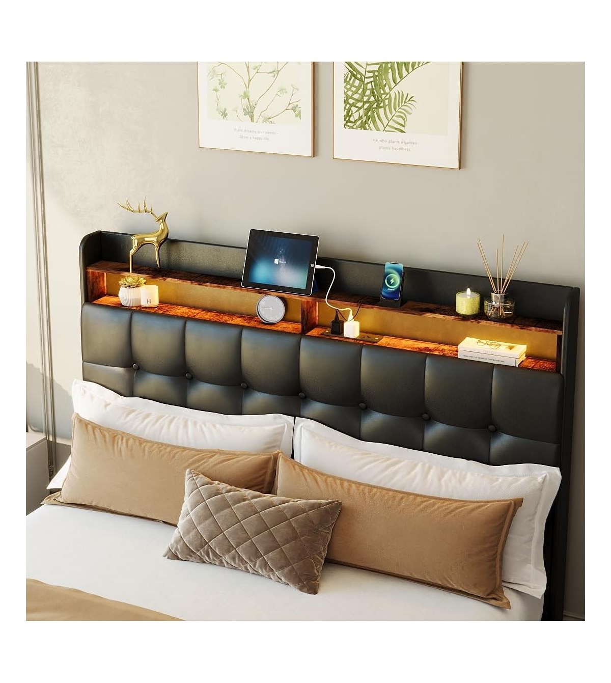 gaomon Bed Frame with 2 Storage Drawers, Upholstered Full Led Light