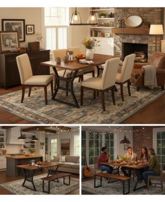 70.8" Farmhouse Dining Table for 4-6, Heavy Duty Metal Legs