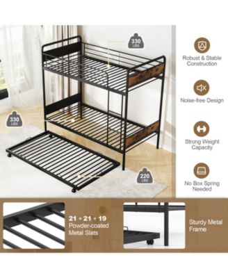 Twin Over Twin Metal Bunk Bed with Trundle, Ladder & Full Length Guardrails