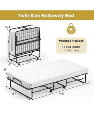 Twin Size Folding Bed with Memory Foam Mattress and Heavy-duty Metal Frame