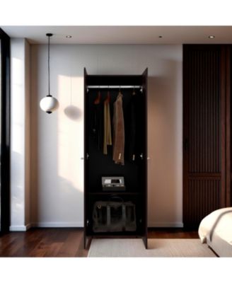 Armoire with 2 Doors 2 Shelves in Wengue Bedroom Storage Cabinet