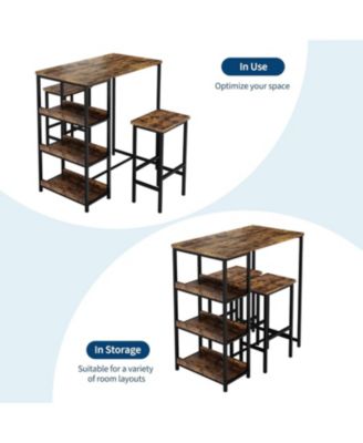 Counter Height Dining Table Set with Storage & 2 Bar Stools, 3-Piece Wooden Kitchen Table for Small Spaces