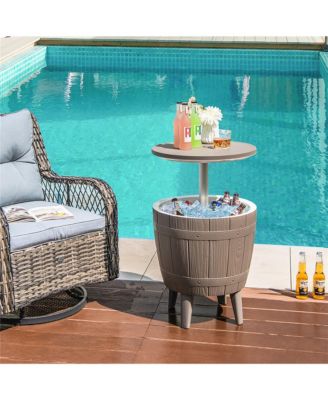 10 Gallon Cooler Bar Table w/ Telescopic Tabletop 3-in-1 Coffee Table Ice Bucket