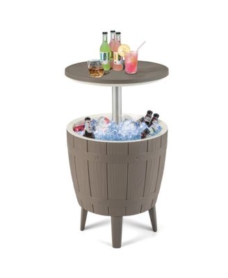 10 Gallon Cooler Bar Table w/ Telescopic Tabletop 3-in-1 Coffee Table Ice Bucket