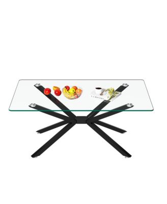 Rectangular Clear Tempered Glass Coffee Table with Adjustable Feet and Metal Legs for Living Room