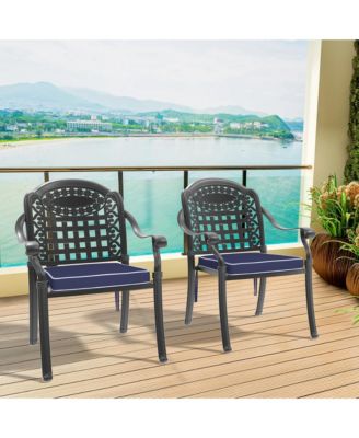 Cast Aluminum Patio Chairs Set of 2 Dining Chairs with Random Color Cushions