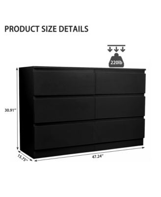 6 Drawer Dresser for Bedroom, Wood Storage Cabinet with Concealed Handles and Deep Drawers, Modern Chest of Drawers for Living Room