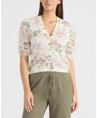 Women's Printed Flutter Sleeve Pointelle Sweater