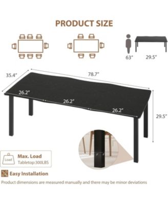 Dining Table for 6-8, Wave Edge, Thick MDF Top, Metal Frame, Waterproof