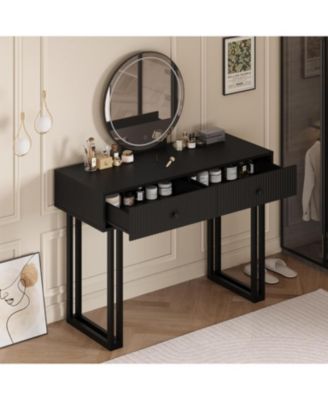 Modern Vanity Desk with LED Mirror & Lights - 2-Drawer Makeup Vanity for Bedroom