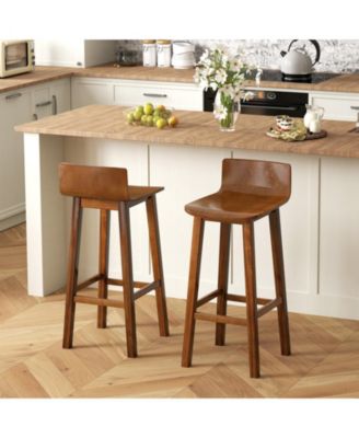 Set of 2 Wooden Bar Stools 29 Inch with Back and Seat