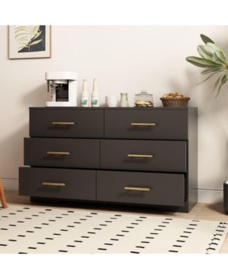 Large 6 Drawers Chest Dresser Table with Golden Handles Modern Storage for Bedroom Living Room