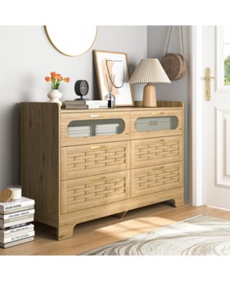 Modern 6 Drawer Dresser Engineered Wood Cabinet Handle Free for Bedroom Living Room Closet