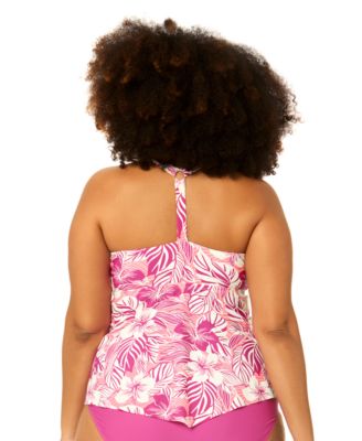 Plus Size Underwire Floral Print Swim Tankini Top