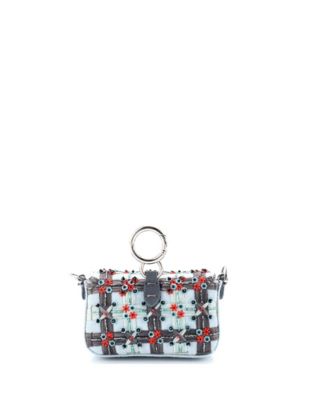 Nano Chain Baguette Charm Bag Embellished Denim