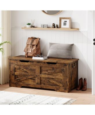 39.4" Wooden Toy Chest and Storage Bench with Safety Hinge