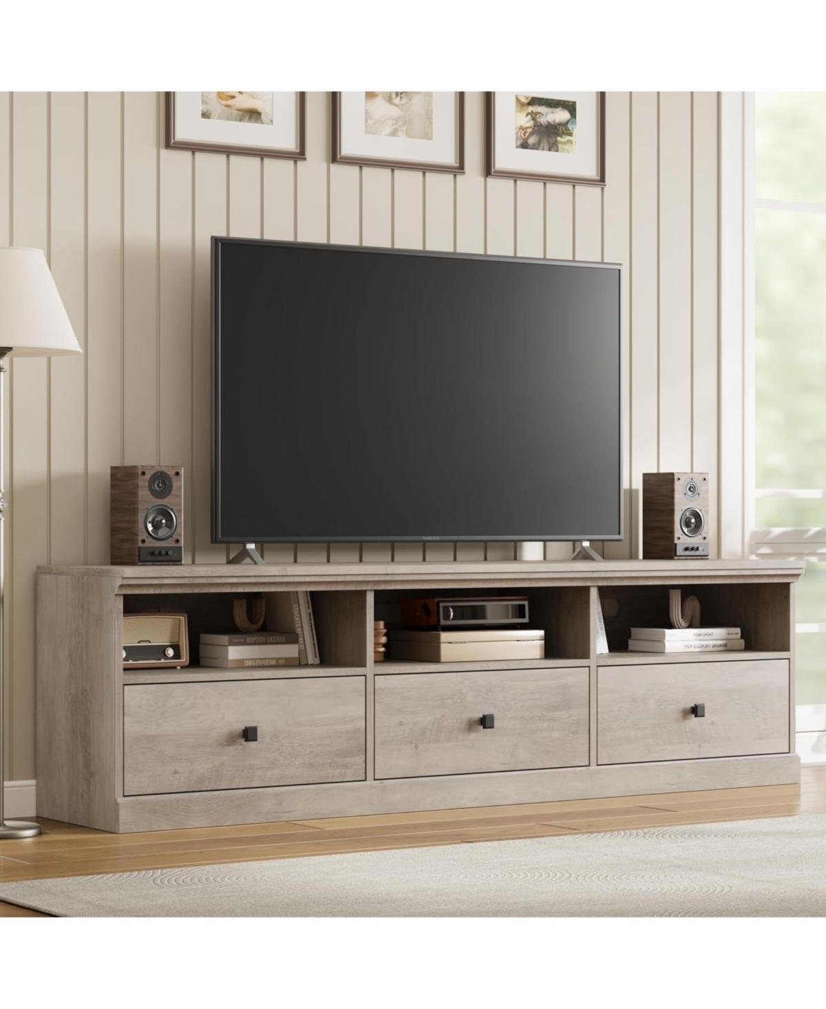 gaomon Tv Stand for in Tv, Entertainment Center with Storage Drawer, Mid-Century Modern Tv Console with Open Shelves - Grey