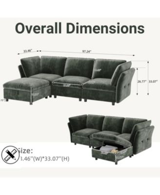 97" L Shape Sectional Couches for Living Room, 3 Seater Sectional Sofa with Movable Ottoman and Pillows